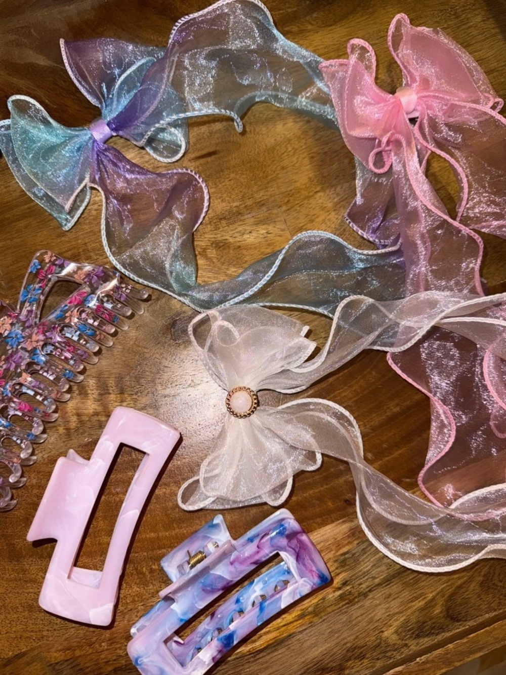 T.J.Maxx Pastel Ribbon & Pink Marble Hair Clip Set
